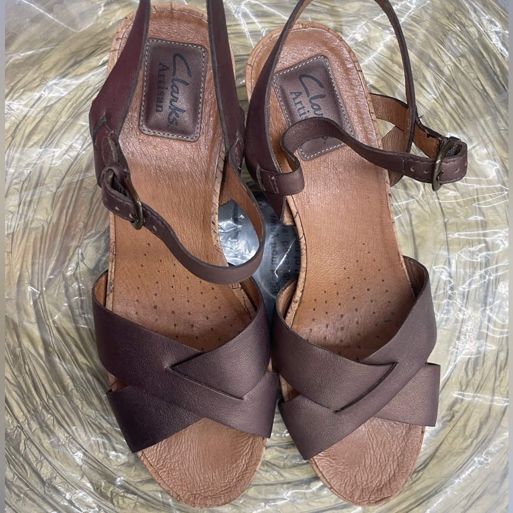 Clark’s Women’s Brown Wedge Sandals Size 9.5
